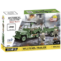 Cobi: World War II - Willys MB Jeep & Trailer Historical Collection 1/35th Scale Building Block Construction Set (200 Pieces)