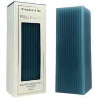 Candle - Pillar - Unscented - Teal - Square Ribbed Style - 14cm