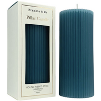 Candle - Pillar - Unscented - Teal - Round Ribbed Style - 14cm