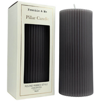 Candle - Pillar - Unscented - Grey - Round Ribbed Style - 14cm