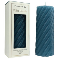 Candle - Pillar - Unscented - Teal - Twisted Ribbed Style - 14cm
