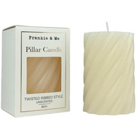 Candle - Pillar - Unscented - Ivory - Twisted Ribbed Style - 8cm