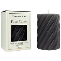 Candle - Pillar - Unscented - Grey - Twisted Ribbed Style - 8cm