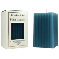 Candle - Pillar - Unscented - Teal - Square Ribbed Style - 8cm