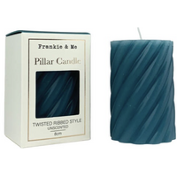 Candle - Pillar - Unscented - Teal - Twisted Ribbed Style - 8cm
