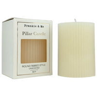 Candle - Pillar - Unscented - Ivory - Round Ribbed Style - 8cm