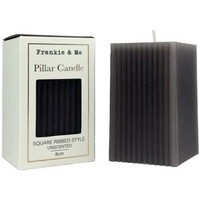 Candle - Pillar - Unscented - Grey - Square Ribbed Style - 8cm