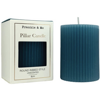 Candle - Pillar - Unscented - Teal - Round Ribbed Style - 8cm