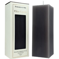 Candle - Pillar - Unscented - Grey - Square Ribbed Style - 14cm