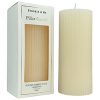 Candle - Pillar - Unscented - Ivory - Round Ribbed Style - 14cm